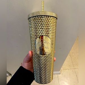 2022 NEW Starbucks Holiday Christmas GOLD Chrome Studded Tumbler Venti 24oz